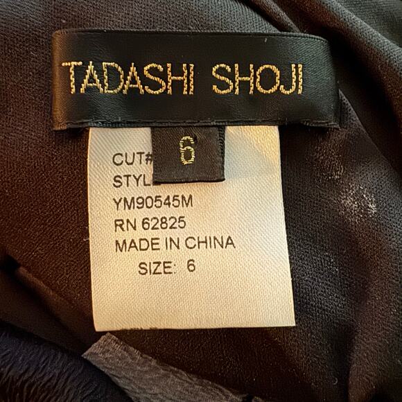 Tadashi Shoji Size 6 Silk Black and Gray Draped Wrap Dress - Picture 7 of 8